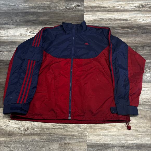 Vintage Adidas Jacket Navy Maroon Mens XL Full Zip Windbreaker Track 90s Nylon - Picture 1 of 11